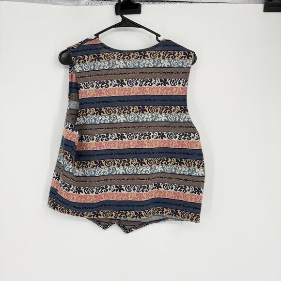 Vintage Chorus Line Striped Boho Hippie Y2K Button Down Vest Size Large - Picture 2 of 7